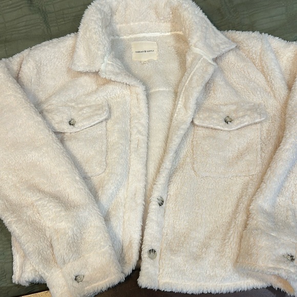 Thread & Supply Cropped Sherpa Button-Up Shacket – Size M – Worn Once - Picture 1 of 3
